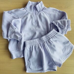 New Calvin Klein Lavender Zip Cropped Sweatshirt and Shorts Fleece Set XS